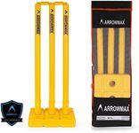 India Best Heavy Plastic Cricket Stumps Set - 3 Stumps + 2 Bails + 1 Stand (Yellow)(Plastic Wicket Set) with Bag