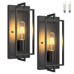 Farmhouse Black Wall Sconces, Vintage Wall Sconces Lighting Set of 2, Indoor Rustic Hardwired Wall Decor for Living Room Bedroom Hallway (T10 LED Bulbs Included)