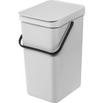 Brabantia - Sort & Go Waste Bin 16L - Medium Recycling Bin - Stay Open Lid - Carry Handle - Easy to Clean - for Under Kitchen Counter or Wall-Mounted - Compost Bin - Light Grey - 22 x 28 x 40 cm