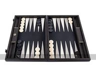 Manopoulos Classic Black Leatherette 19-inch Backgammon Set (2 Players, Adults)