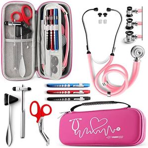 Primacare KB-9397-PK Stethoscope Case, Supplies Included, Pink with Multiple Compartments, Portable and Lightweight First Aid Kit Bag with Vital Medical Supplies, Nursing Accessories for Nurses