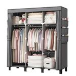 dongliangqinying Portable Fabric Wardrobe, 130x45x170cm Foldable Closet with 3 Hanging Areas and 18 Side Pockets, Non-Woven Clothes Storage Cupboard for Bedroom, Dorm & Living Room，Grey