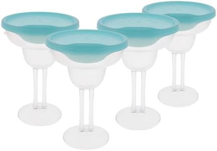 LipLidz - Reusable Frosted Margarita Glasses, 4 Pack, 13.5 oz Dual-Stemmed BPA-Free Plastic Drinkware with Drink-Through Attachable Lid, Shatterproof, Made in USA (Aqua)