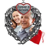 Forever In Our Hearts Christmas Ornament - Silver Heart Ornaments with Heart Shaped Angel Wings - Hanging Memorial Ornament - In Memory Christmas Ornament