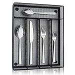 LIANYU 60-Piece Silverware Flatware Set with Organizer Tray, Stainless Steel Square Cutlery Set for 12, Reusable Eating Utensils Tableware, Dishwasher Safe