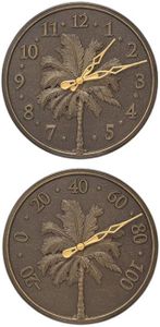 Whitehall Palm Tree Clock & Thermometer Set, French Bronze, 16" Dia. Each