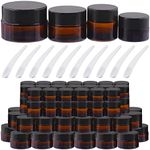 Tanstic 30Pcs Amber Glass Jar with Lid, including 20 Pack 0.53 oz Amber Round Glass Jar with Inner Liner Lids and 10Pcs Plastic Spoon, Empty Amber Jar Food Storage Container Empty Can