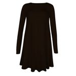 Candid Styles Womens Plain Long Sleeve Stretch A Line Skater Flared Swing Dress Top Plus Size T-Shirt 8-26 12-14 Chocolate Brown