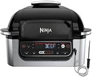 Ninja® Foodi™ Smart 5-in-1 Indoor Grill with 4-Quart Air Fryer, Roast, Bake, Dehydrate, and Smart Cook System, LG450CCO, Black and silver, 17 in. ×14 in. × 11 in.