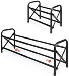 2-Tier Expandable Shoe Rack, Adjustable Metal Shoe Rack for Front Door Metal Black Free Standing Shoe Storage Organizer for Small Space Entryway Garage Hallway Bedroom Easy to Assemble, Black