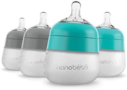 Nanobébé Flexy Silicone Baby Bottle, Anti-Colic, Natural Feel, Non-Collapsing Nipple, Non-Tip Stable Base, Easy to Clean 4-Pack, Grey/Teal, 5 oz