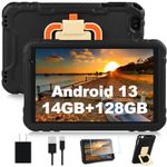 2024 Newest Android 13 Tablet 10 inch Tablets with 14GB RAM 128GB ROM, Octa-Core, Drop-Proof, 8000mAh, HD IPS Display, 512GB Expand, 5+2.4Ghz WiFi, Bluetooth, GPS, Split Screen Support -Black