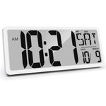 KRSTIR Digital Wall Clock 15" Digital Alarm Clock for Bedroom Wall Clocks Battery Operated Large Display with Temperature Desk Clocks for Office Living Room Decor
