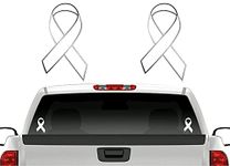 2 White Cancer Ribbon Sticker Decals Lung Cancer Vinyl Vehicle Decal Stickers (White Ribbons)