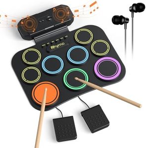Ryhmo Electronic Drum Set, 9 Pads Electric Drum Pad Roll Up Drum Pad, Built-in Speaker Drum Pedals and Sticks, kid drum set with Headphone Included Birthday Holiday Christmas Gift for kids