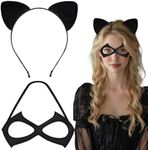 1PCS Cat Woman Mask And 1PCS Cat Ears Headband,Halloween Mask Masquerade Mask Cat Woman Accessories For Halloween Cosplay,Cat Woman Costume,Halloween Costumes Woman 2024,Black Cat Costume Adult