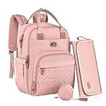 Dikaslon Diaper Bag Backpack with Portable Changing Pad, Pacifier Case and Stroller Straps, Large Unisex Baby Bags for Boys Girls, (Pink)