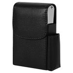 Fdit PU Leather Cigarette Box Case with Pouch Lighter Holder Cigarette Case Wallet Design for Men and Women Unisex(Black)