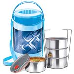 MILTON Econa Deluxe 4 Stainless Steel Containers with Steam Vent 260 ml Each, PU Insulated, Hot & Cold Leak-Proof Lunch Box for Office, College, Picnic, Blue