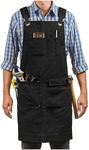 Moslyn Luxury Waxed Canvas Shop Apron Heavy Duty Work Apron for Men & Women with Pocket & Cross-Back Straps Adjustable Tool Apron (Black)