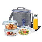 Treo by Milton All Fresh Premier Glass Tiffin Set of 5 (3 - Round Containers,400 Ml Each; 1 - Bottle,250 Ml; 1 - Tiffin Dinning Mat) with Jacket|Oven & Microwave Safe|Leak Proof|Office,Transparent