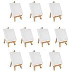 Belle Vous Mini Easel with Art Canvas (10 Pack) - L10 x W10cm (3.93 x 3.93 inches) - Pre-Stretched and Primed Blank Canvas - Table Top Wooden Easel for Oil and Acrylic Painting & Drawing for Kids