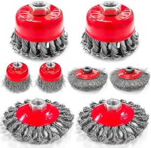 Attoshow 8pcs 4-1/2" Angle Grinder Wire Wheel Set - 4" & 3" Knotted Coarse Crimped Cup Brushes with 5/8-11 UNC Threaded Arbor for Rust, Paint, Corrosion Removal