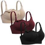Lataly Womens Seamless Nursing Bra Sleeping Maternity Bralette for Breastfeeding, Black Beige Red, L
