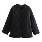 Yrkcah Women's Button Down Raglan Long Sleeves Quilted Bomber Jacket Black