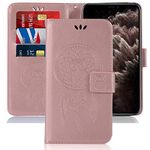 Sidande iPhone 11 Pro Case, [Wrist Strap] Owl PU Leather Wallet Flip Protective Phone Case Cover with Card Slots and Stand for Apple iPhone11 Pro (5.8 inch) (Rose Gold)