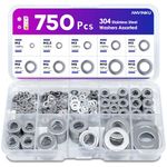 ANVINKU Washers for Screws, 750 Pcs Assorted Flat Washers, Stainless Steel Washers for Bolts, 9 Sizes Metal Washers for Screws M2 M2.5 M3 M4 M5 M6 M8 M10 M12, Washers Assorted for Repair