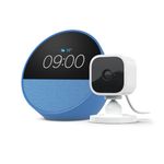 Echo Spot | Ocean Blue + Blink Mini Indoor smart security camera with night vision (White) | Smart Home Starter Kit