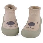 LACOFIA Baby Sock Shoes Baby Boys Girls First Walking Shoes Infant Toddler Sock Slipper with Anti-Slip Rubber Sole Khaki Lion 6-12 Months