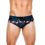 Lukitty Men's Flamingo Print Thong Swimwear Bikini Pouch Briefs Beach Swimsuit Green L