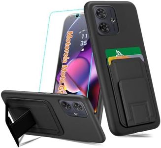 Case for Motorola Moto G54 5G Phone Case with Tempered Glass Screen Protector, Folding Card Holder/ Slots Kickstand/Stand Wallet Silicone TPU Protective Case for Motorola Moto G54 5G XT-2343-1 - Black