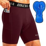 Men's 4D Padded Bike Shorts Cycling Underwear Biking Bicycle Road Riding Cycle Biker Padding Shorts for Men Side Pockets(Wine,XXL)