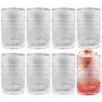 Hobnail Drinking Glasses 14 oz Cocktail Glasses Vintage Glassware Old Fashioned Drinking Glasses Embossed Glassware Cups for Beverage, Water, Wine, Beer, Juice, Mixed Drinkware (Clear, 8 Set)