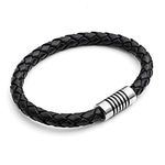 Tribal Steel Black Magnet Bracelet - Men's 21cm Leather Bracelet with Magnetic Clasp