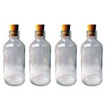 GIFTBASH Premium Round Shape Glass Bottles (Tchr) with Cork Lid and Metal Lid, Set of 4Pcs, 200ml Each, Transparent | Bottles for fancy Gift boxes and hampers | Can store oils | vinegars | Sanitizers | Kitchen Organizer | Air Tight | Multipurpose Bottles