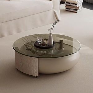 Modern Expandable Coffee Table with Swivel Casters, 49.2" Designer MDF & Tempered Glass Lift Top Living Room Table, for Studio, Showroom, Co-Working Space, Beige & Gray