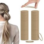 H&S Hair Bands for Women - 100pcs x 4mm - Non-Metal Bobbles for Thick and All Hair Types - Elastic & Seamless Ponytail Holders - No Damage Ties also for Men - Beige