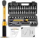 YIYEIE 50Pcs Master Bike Torque Wrench Set, 1/4 Inch Drive, 10-230 IN.LB (1-26.0 Nm), Inch Pound Click Torque Wrench with Bit Sockets, 0.1 Nm Micro, 3/8 Adapter, Pro Bicycle Tool Kit for MTB
