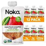 Noka Superfood Fruit Smoothie Pouches, Mango Coconut, Healthy Snacks with Flax Seed, Plant Protein and Prebiotic Fiber, Vegan and Gluten Free Snacks, Organic Squeeze Pouch, 4.22 oz, 12 Count