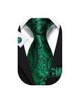 Barry.Wang Emerald Green Paisley Man Tie Set Silk Solid Necktie Cufflinks Handkerchief Woven Wedding Prom Party