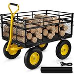 VEVOR Steel Garden Cart, Heavy Duty 1400 lbs Capacity, with Removable Mesh Sides to Convert into Flatbed, Utility Metal Wagon with 2-in-1 Handle and 15 in Tires, Perfect for Garden, Farm, Yard