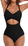 Eomenie Women's One Piece Swimsuits Tummy Control Cutout High Waisted Bathing Suit Wrap Tie Back 1 Piece Swimsuit Black