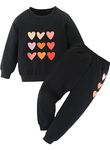 Cute Toddler Girl Clothes Long Sleeves Shirt and Pants Outfit Heart Print Pullover Sweatpants Fall Winter Clothing Set(Black,130,1203b)