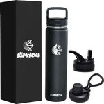 Kimyou Stainless Steel Water Bottle 750 ml, Triple Insulated Water Bottles with Straw lids, Metal Water Bottles Keeps Hot and Cold (750ml, Black)