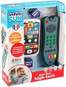 Infini Fun - Mon Duo High-Tech téléphone + télécommande - 1 télécommande trilingue Français/Anglais/Espagnol & 1 téléphone Ultra réalistes ! - Jouets d'imitation Multi-apprentissages dès 12 Mois