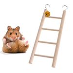 Sage Square Playful Natural Wooden Climbing Ladder Toy for Exercise & Fun || with Hooks to Hang on || for Hamsters, Sugar Glider, Dwarf, Rat, Mice, Gerbil || 4 Level / 22cm